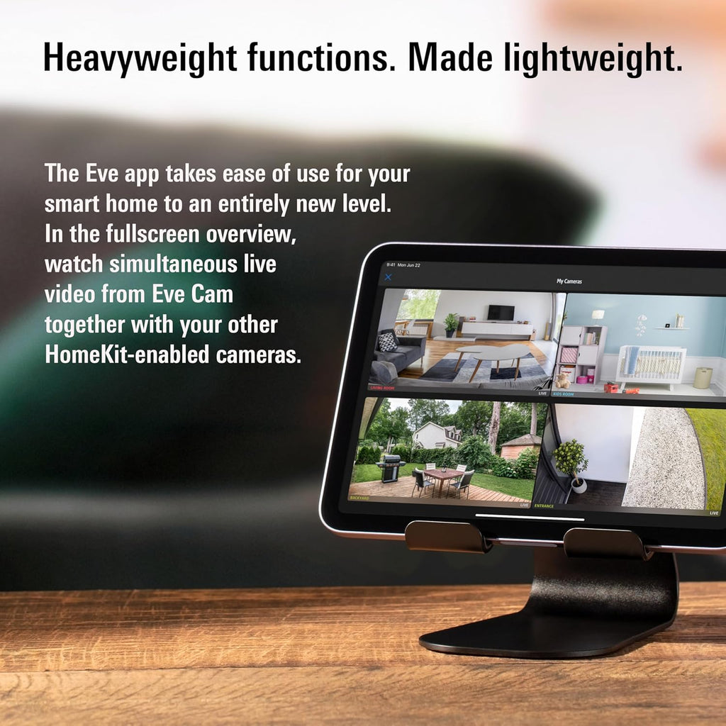 Eve Cam (Apple Home) – Smart Indoor Camera, 1080p Resolution, Wi-Fi, 100% Privacy, HomeKit Secure Video, iPhone Notifications, Microphone & Speaker, Night Vision, Flexible Installation