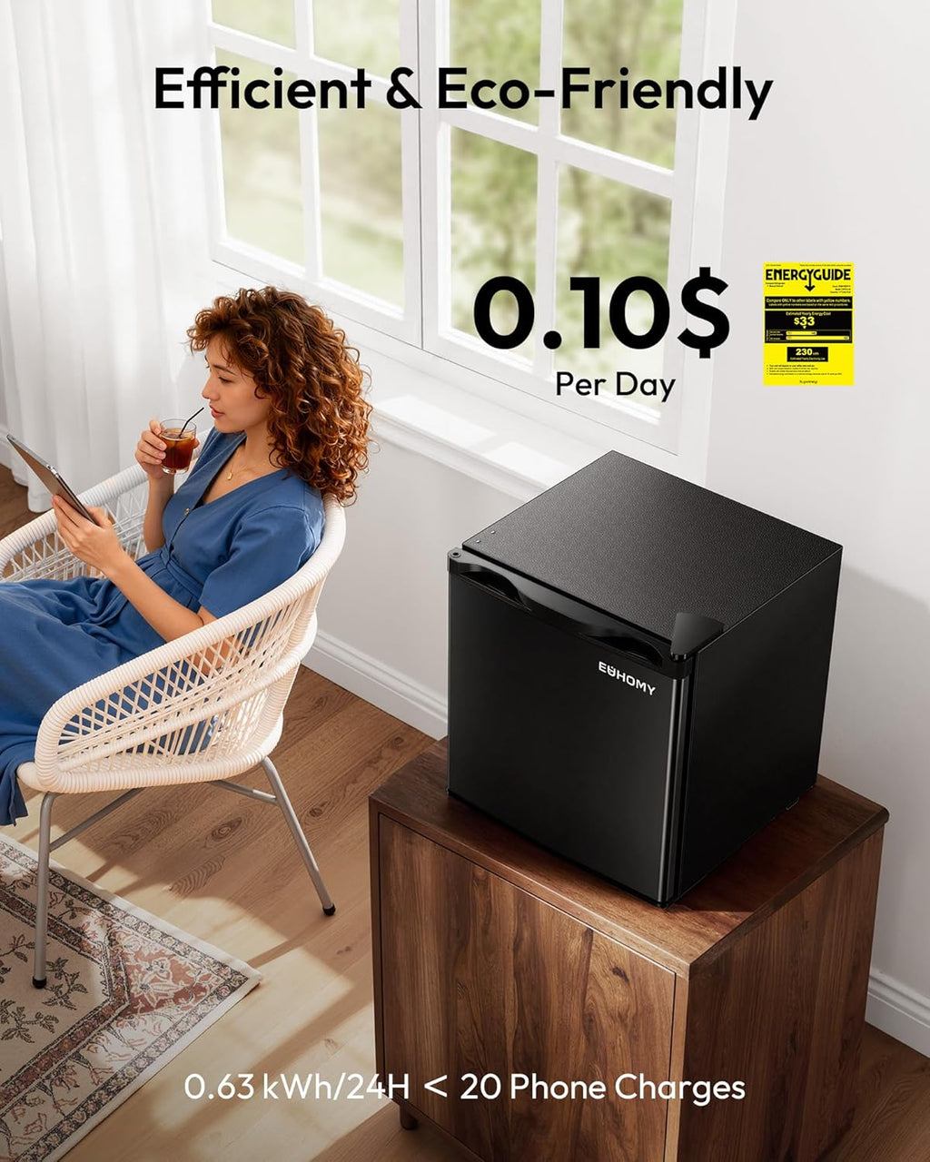 EUHOMY 1.7 Cu.Ft Mini Fridge, Reversible Single Door Compact Refrigerator, Adjustable Thermostat, Energy Saving, Mini Fridge for Bedroom, Office, Dorm, Black