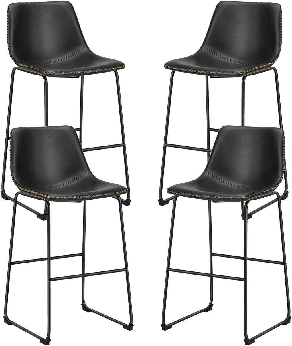 Sweetcrispy Counter Height Bar Stools Set of 4, 30 inch Height Stool Faux Leather Barstools with Back, Armless Kitchen Island Countertop Comfortable Modern Chairs with Metal Legs, Elegant Black