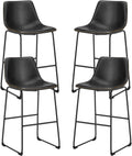 Sweetcrispy Counter Height Bar Stools Set of 4, 30 inch Height Stool Faux Leather Barstools with Back, Armless Kitchen Island Countertop Comfortable Modern Chairs with Metal Legs, Elegant Black
