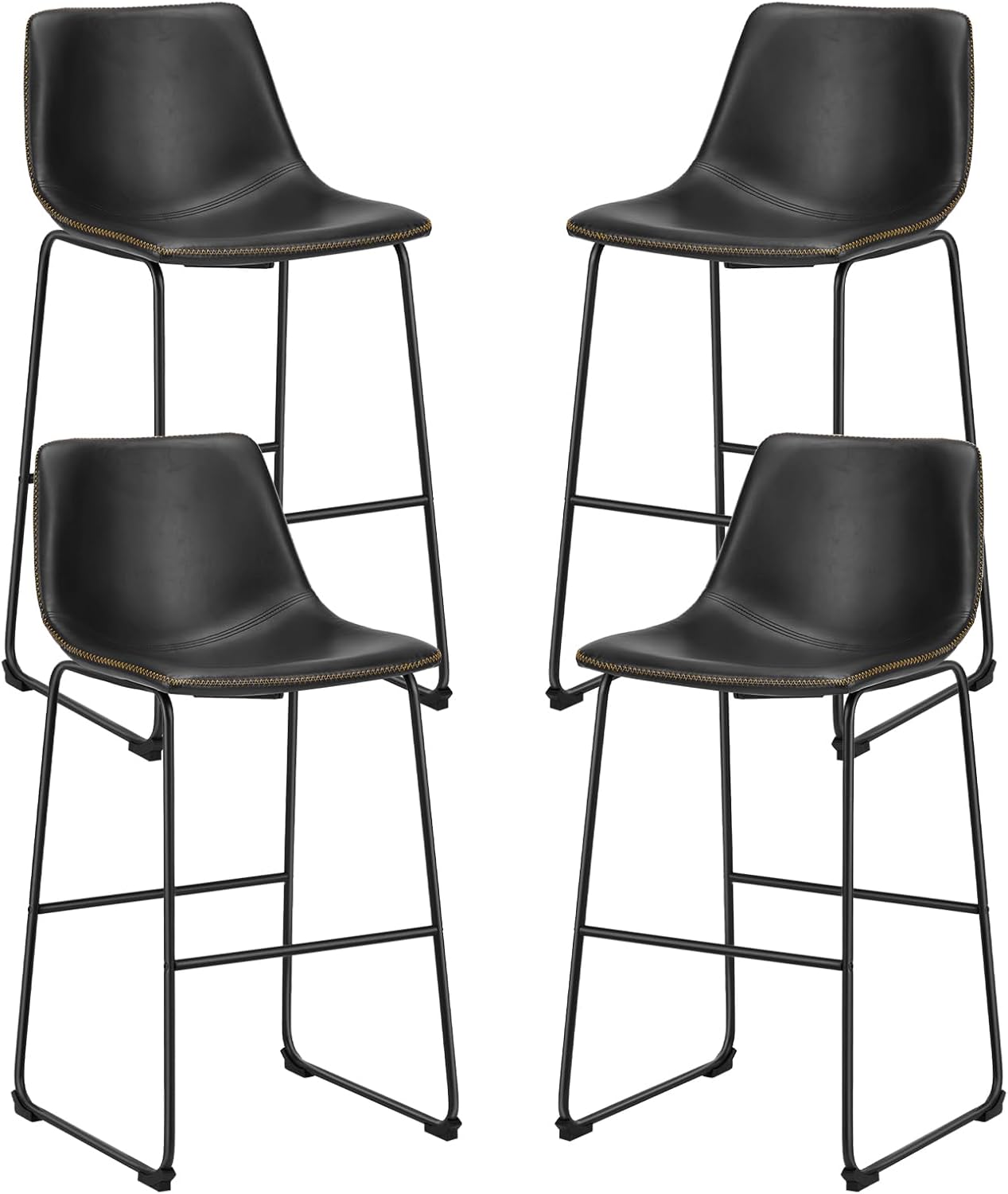 Sweetcrispy Counter Height Bar Stools Set of 4, 30 inch Height Stool Faux Leather Barstools with Back, Armless Kitchen Island Countertop Comfortable Modern Chairs with Metal Legs, Elegant Black