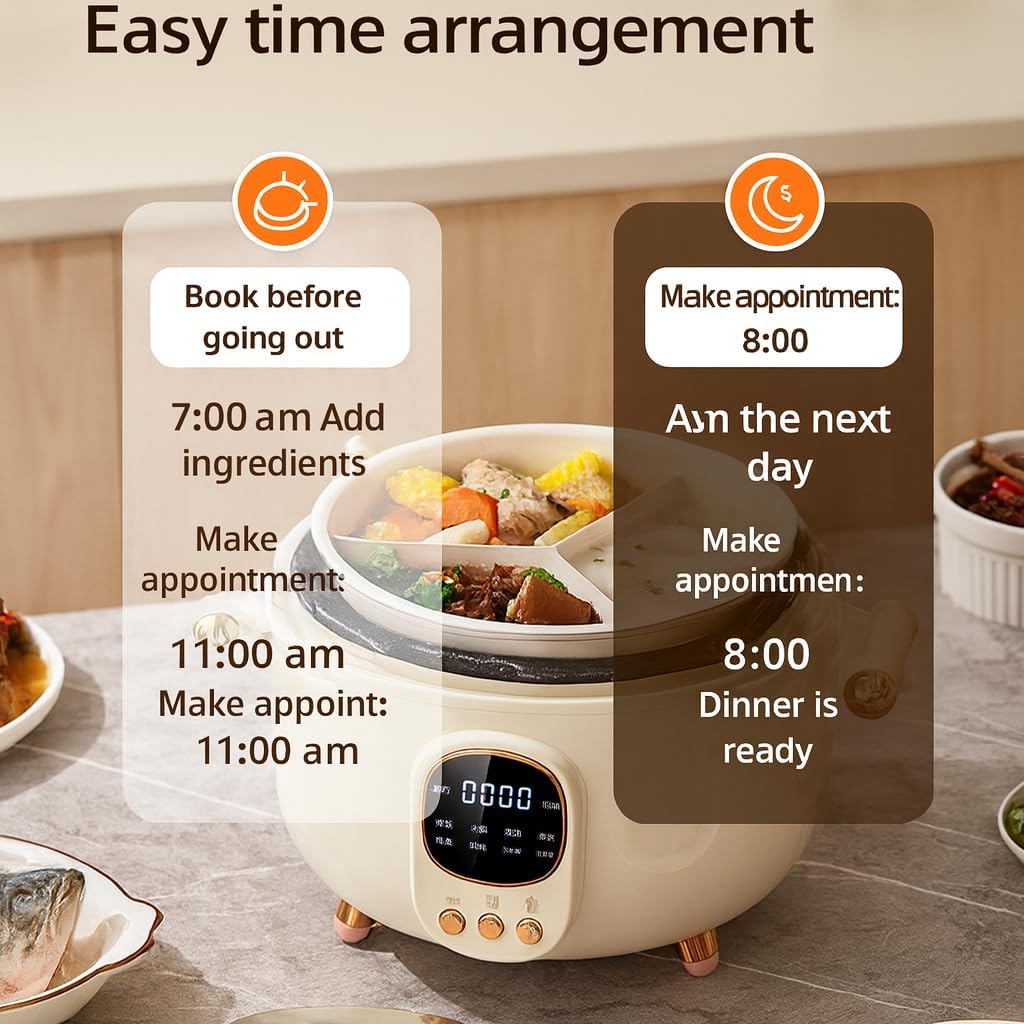 4L Electric Hot Pot Pressure Cooker, Triple Compartment, Digital Control, 1000W, (Cer 3C Liner + Cer DD Liner + Std Liner + 3C Steam Tray, 110V American standard H9-A white)