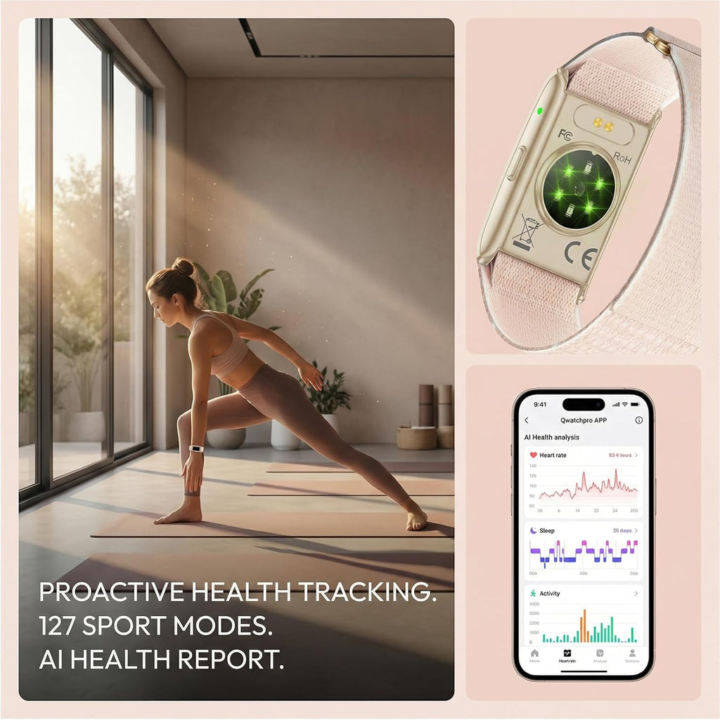 Innovative Design Smart Bracelet with Tiny LED Screen, 50+ Days Ultra-Long Battery Fitness Tracker, 24/7 (STEP/HR/SpO2) Monitor, AI Analysis & Free App – Health Tracker for IOS & Android (Rose Gold)