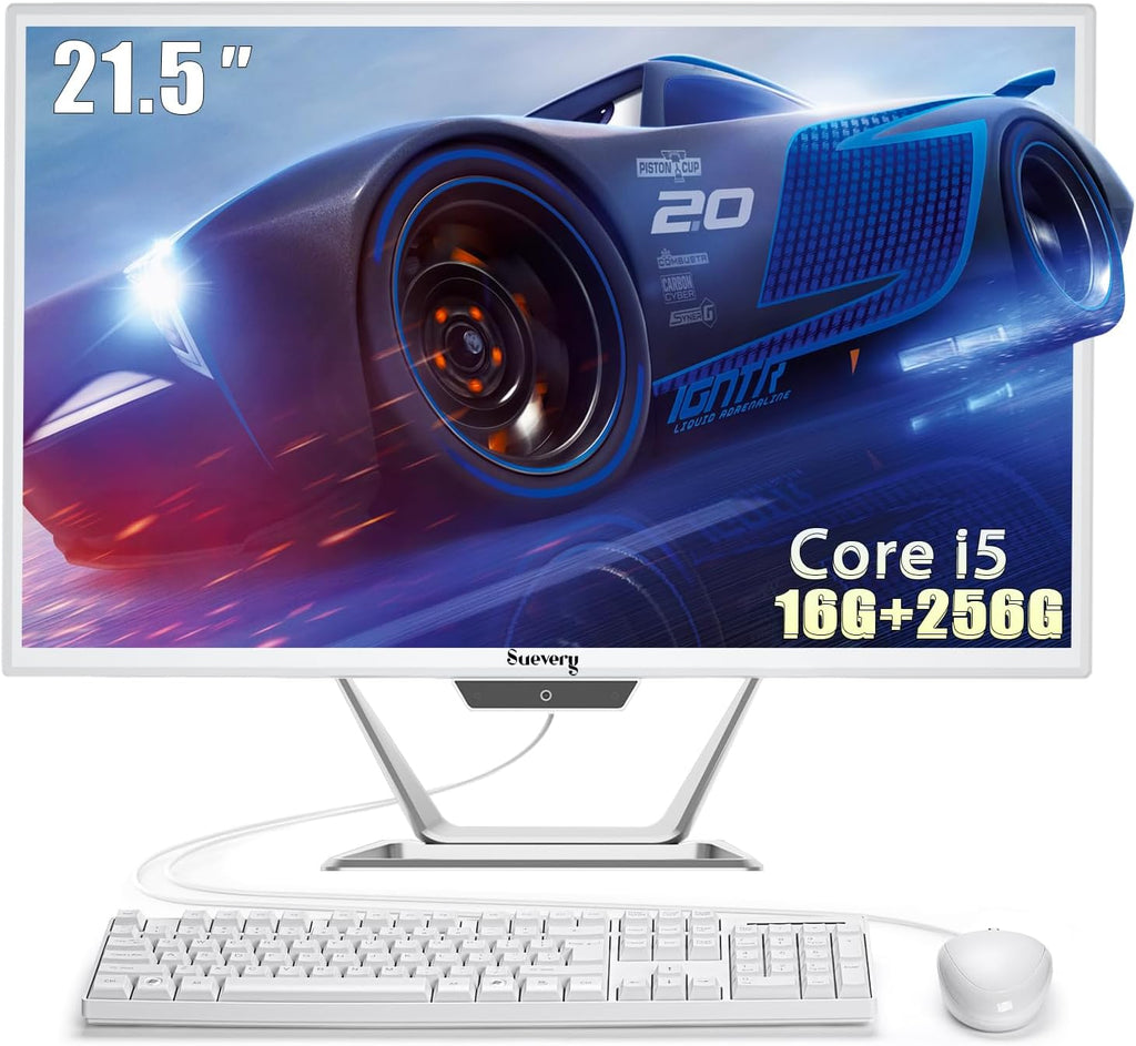 suevery All-in-One PC 21.5 AIO Desktop Computer Core I5, 256G SSD 16G RAM, Wi-Fi6, 1080P Gaming All in One 22" FHD Business Display for Home Office with Keyboard & Mouse (GB, 256)