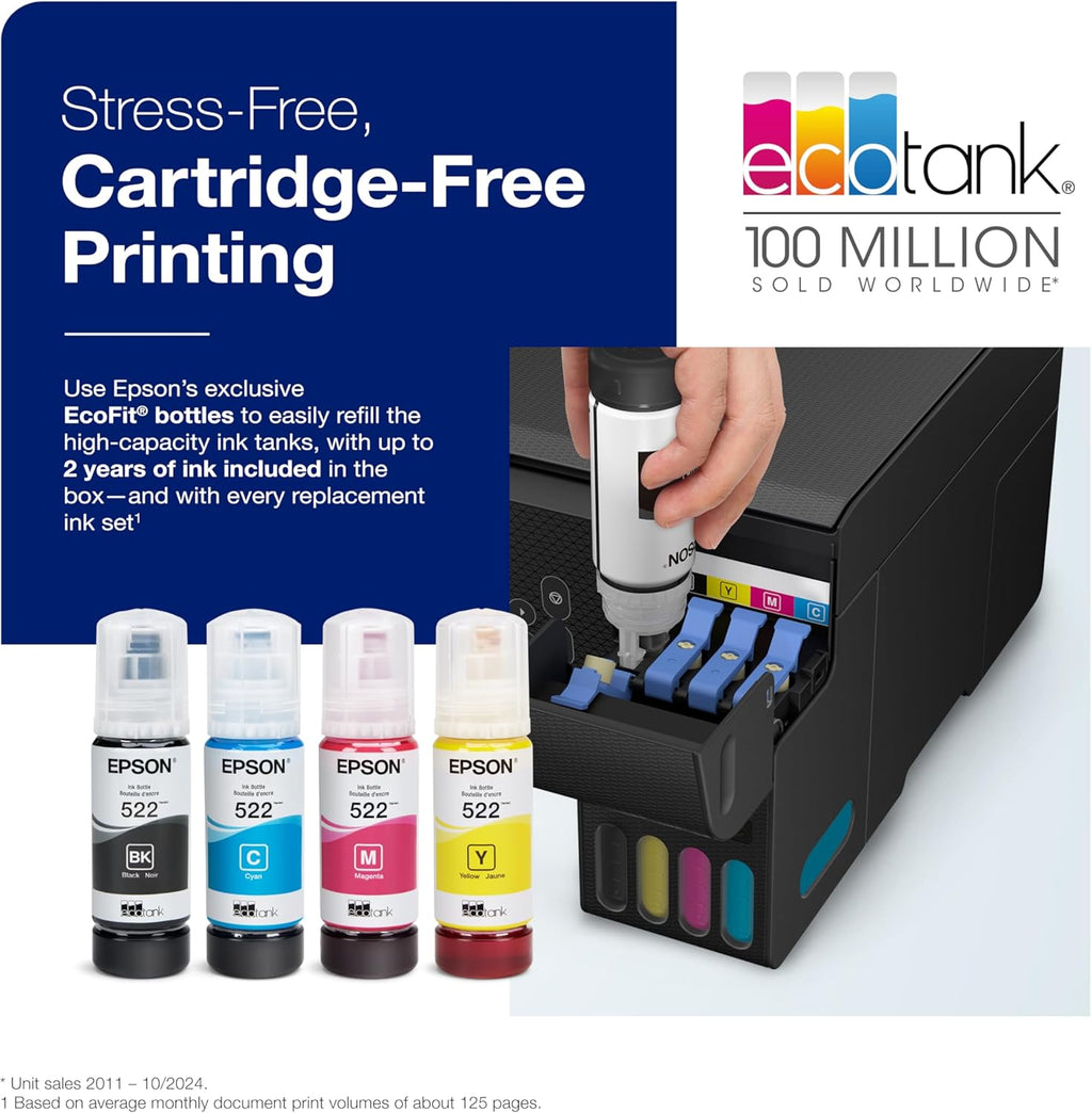 Epson EcoTank ET-2800 Wireless Color All-in-One Cartridge-Free Supertank with Scan and Copy, The Ideal Basic Home Printer - Black