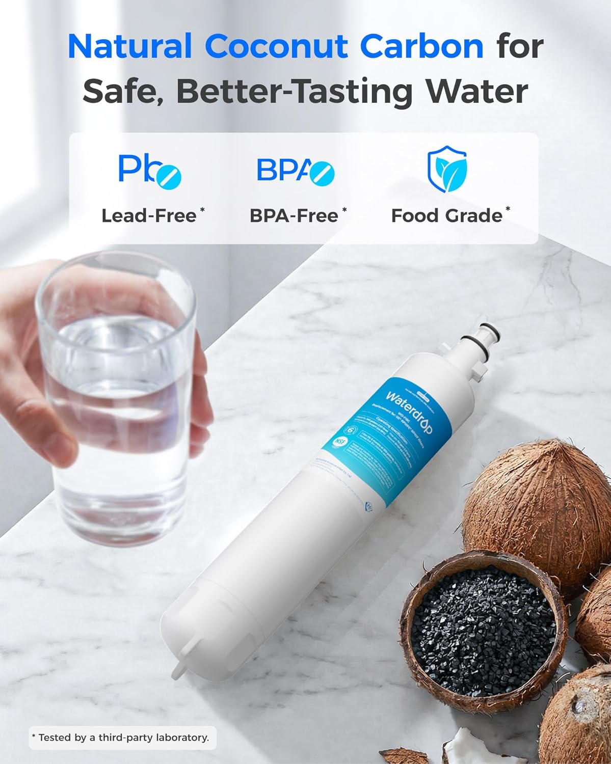 Waterdrop WD-F19C Replacement for GE® RPWFE®, RPWF (Built-in CHIP) Refrigerator Water Filter, Compatible with GFE28GYNFS, GFE28GELDS, PFE28KELDS, PFE28KYNFS, GFD28GELDS, PWE23KELDS, 4 Filters