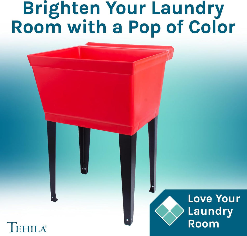 Red Utility Sink Laundry Tub with Black Pull-out Faucet for Laundry Room, Basement, Garage, Shop