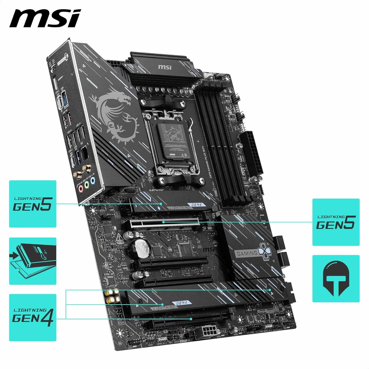 MSI X870 Gaming Plus WiFi Motherboard, ATX - Supports AMD Ryzen 9000/8000 / 7000 Processors, AM5-60A SPS VRM, DDR5 Memory Boost 8200+ MT/s (OC), PCIe 5.0 x16 & 4.0 x16, M.2 Gen5, Wi-Fi 7, 5G LAN