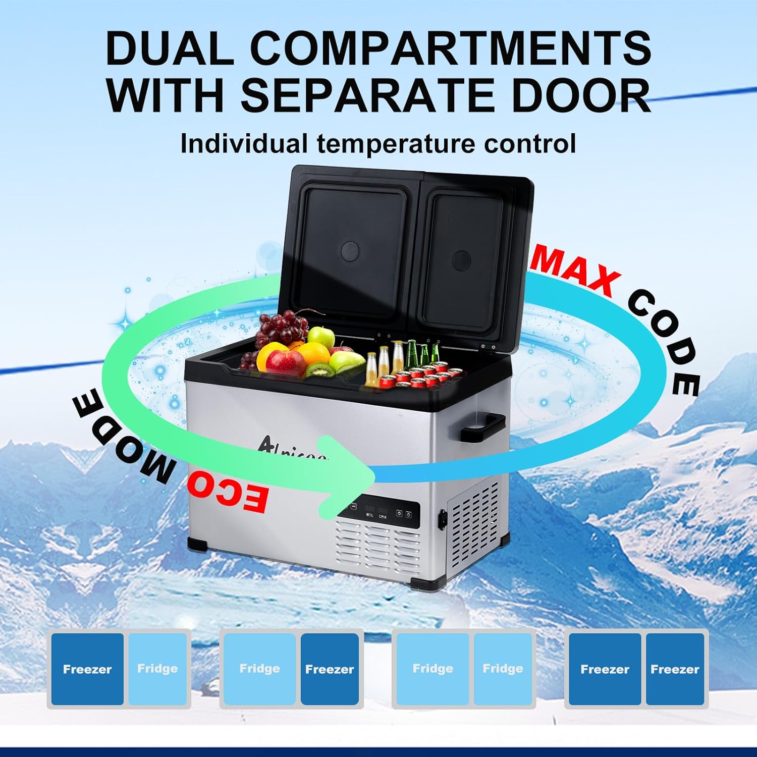 Alpicool CHS45 Dual Temperature Control 12 Volt Refrigerator 33 Quart Portable Car Fridge Freezer (-4°F~68°F) for Truck,RV,Camping and Travel