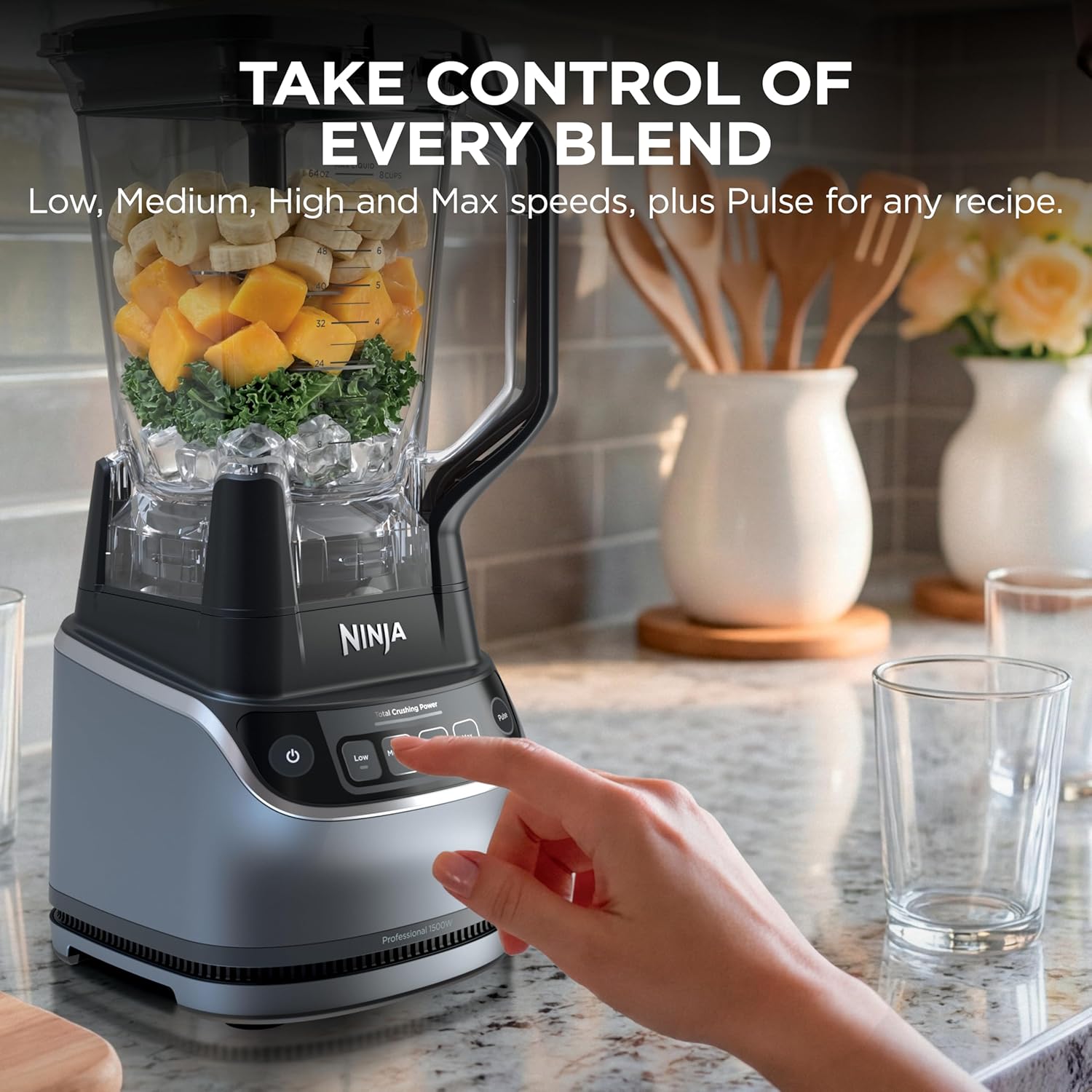 Ninja UltraCrush Professional Kitchen System | 1500W, 72oz Full-Size Blender, 8-Cup Food Processor & 18 oz To-Go Cup | Total Crushing Technology, Smoothies, Ice Crush, Chopping & More | Silver | BP401