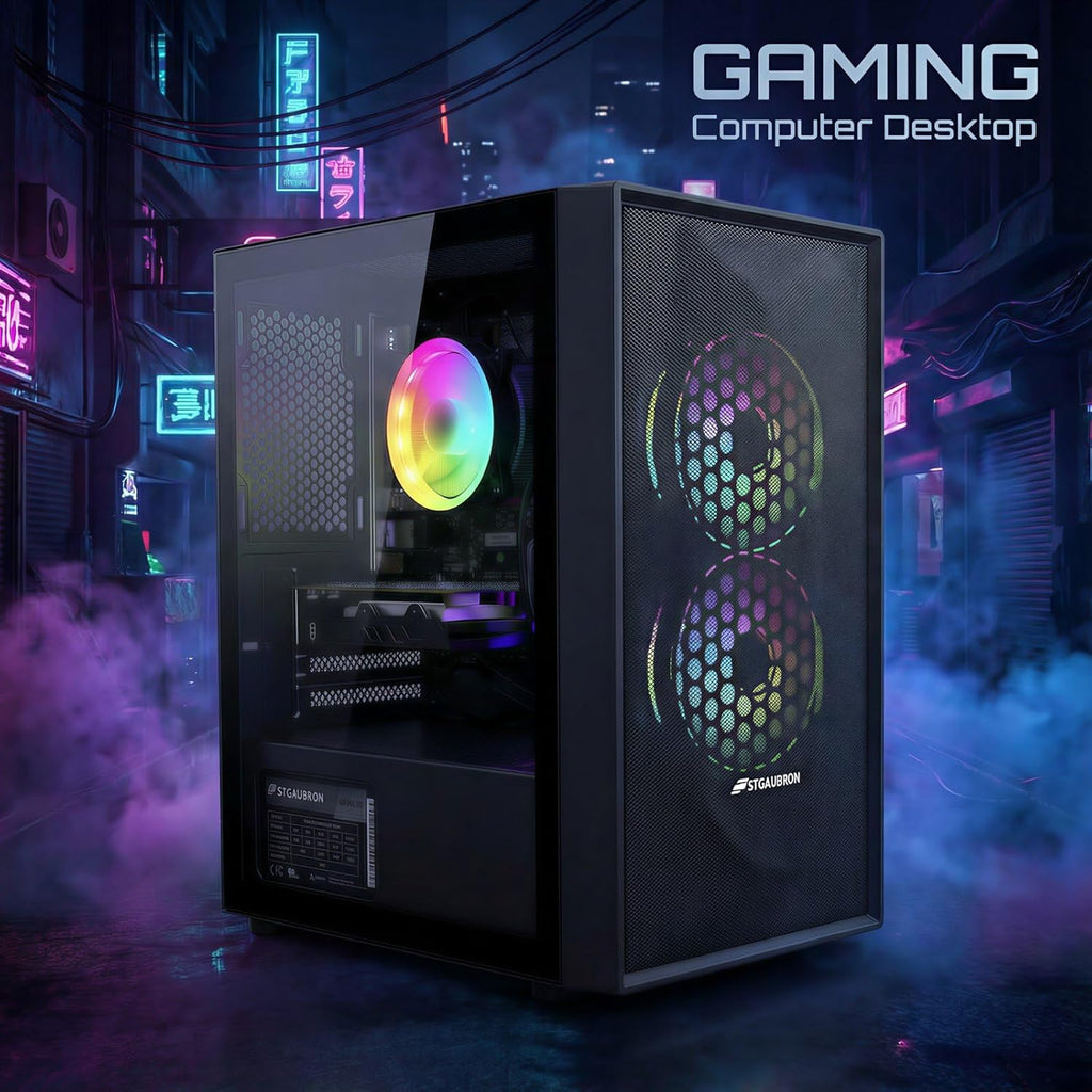 STGAubron Prebuilt Gaming PC Desktop, Radeon RX 550 4G, Intel Core i5 up to 3.6GHz, 16G RAM, 512G SSD, WiFi 6, BT 5.0, RGB Fan x2, Windows 11 Home
