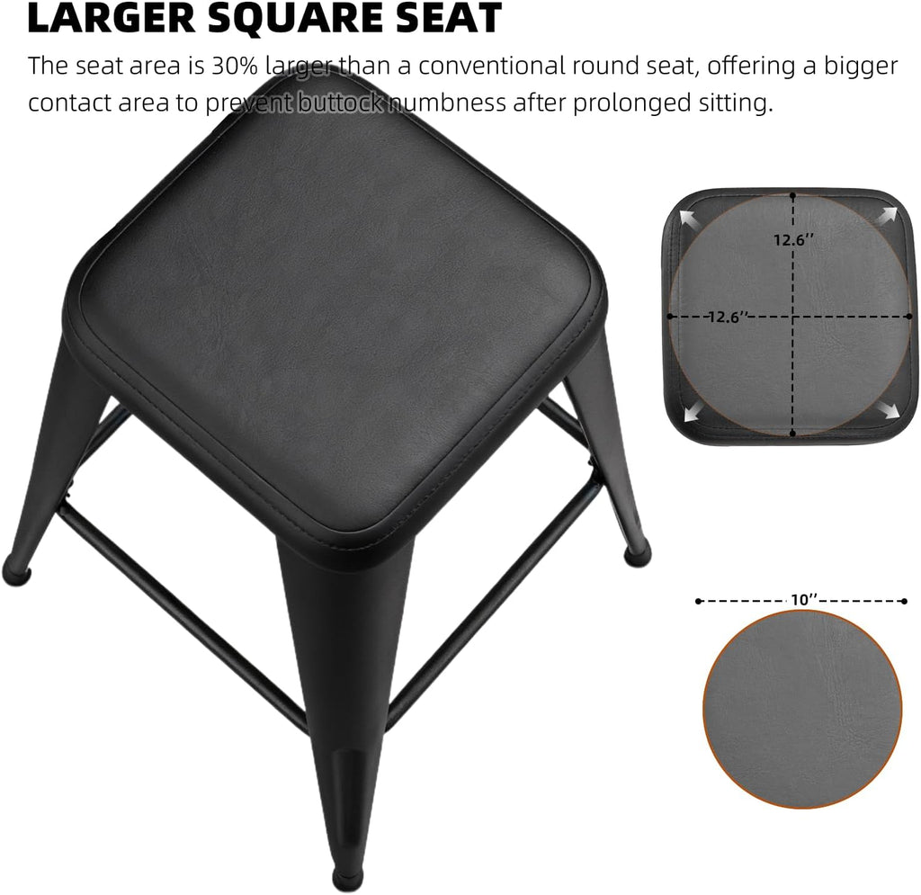 Bar Stools Set of 4, 26" Counter Height Bar Stools Backless, Upholstered Bar Stools with Metal Legs for Kitchen Island, Study Room, Cafe, Black