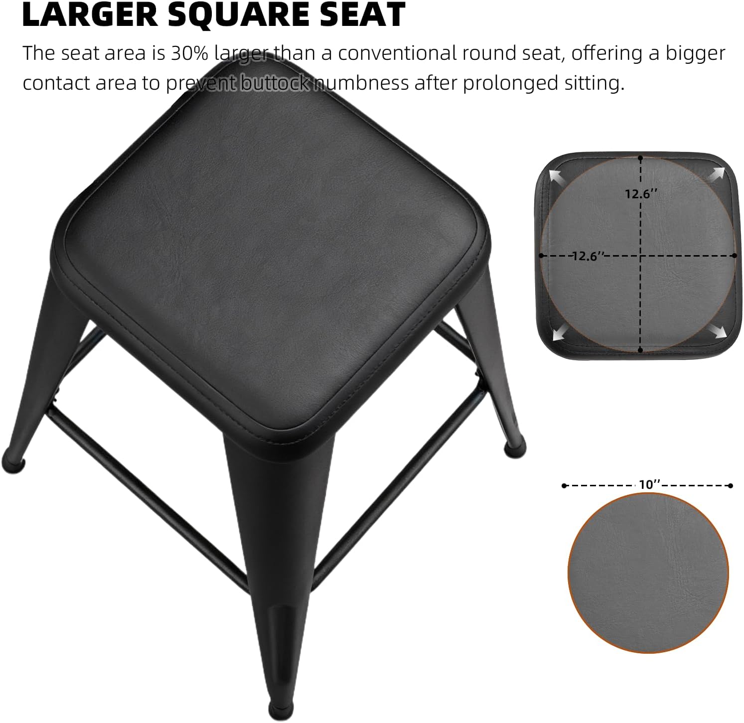 Bar Stools Set of 4, 26" Counter Height Bar Stools Backless, Upholstered Bar Stools with Metal Legs for Kitchen Island, Study Room, Cafe, Black