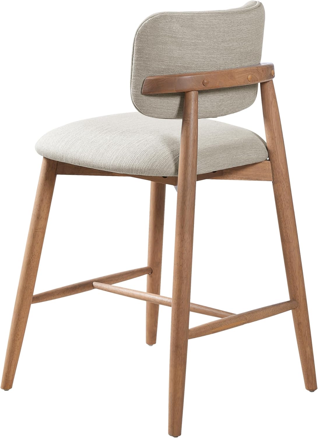 Christopher Knight Home Mundo Counter Height Bar Stools Set of 2, Fabric Upholstered Counter Stools and Curved Backrest, Rubberwood Kitchen Island Armchair with Splayed Legs, Beige + Natural