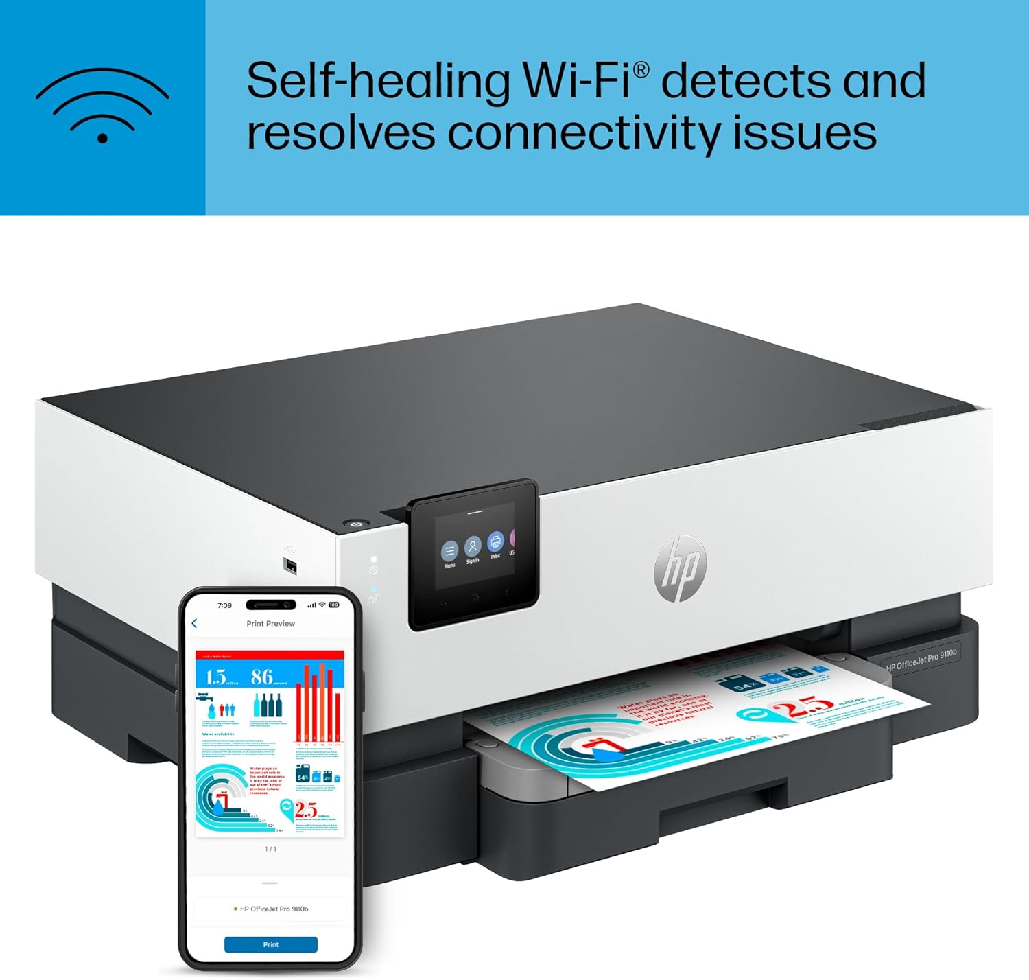 HP Officejet Pro 9110b Desktop Wireless Inkjet Printer - Color
