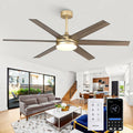 60 Inch Large Gold Ceiling fan with Lights and Remote/APP, Modern Black and Gold Ceiling Fan for bedroom Living Room Shop with 3CCT, 6-Speeds, Timer, 5 Blade Indoor Sleek Brass Fandelier