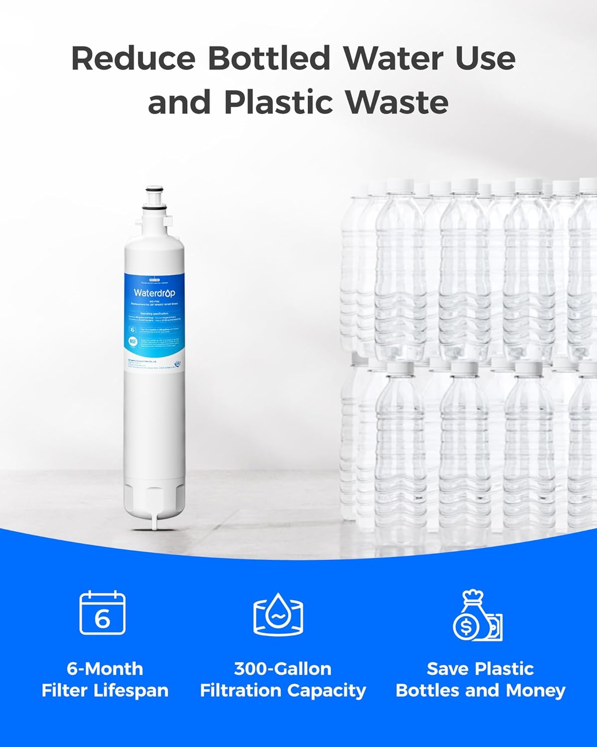 Waterdrop WD-F19C Replacement for GE® RPWFE®, RPWF (Built-in CHIP) Refrigerator Water Filter, Compatible with GFE28GYNFS, GFE28GELDS, PFE28KELDS, PFE28KYNFS, GFD28GELDS, PWE23KELDS, 4 Filters
