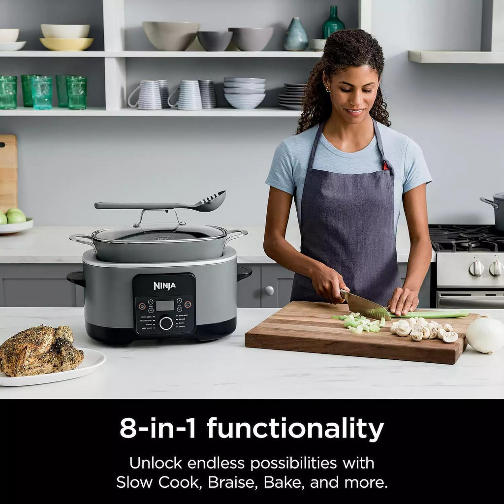 Ninja MC1001H Foodi PossibleCooker PRO 8.5 Quart Multi-Cooker, 8-in-1 Slow Cooker, Pressure Cooker, Dutch Oven & More, Glass Lid & Integrated Spoon, Nonstick, Oven Safe to 500°F, Charcoal (Renewed)