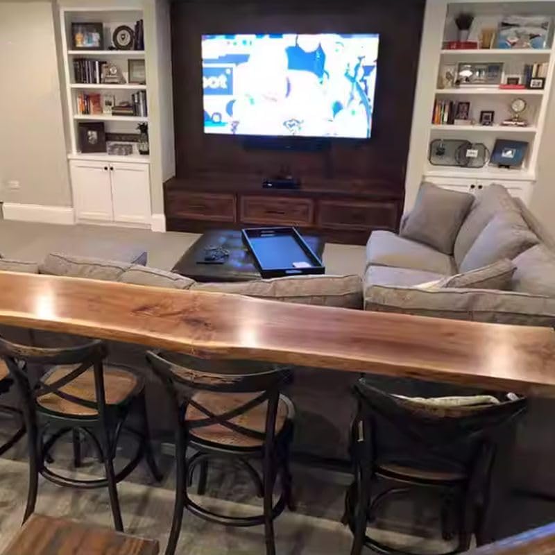 RUNNUP Industrial Bar Table, Solid Wood Sofa Table with Footrest for Living Room Window Coffee Shop, Without Chairs 79" L x 18" W x 41.5" H