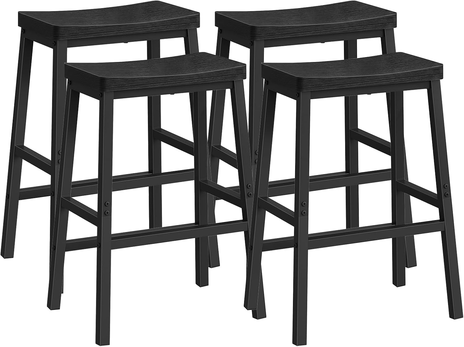 HOOBRO Bar Stools Set of 4, Counter Height Bar Stools, 23.6'' Bar Chairs, Saddle Stools with Footrests, Industrial Barstools for Dining Room, Kitchen, Bar, Black BB02MDP401