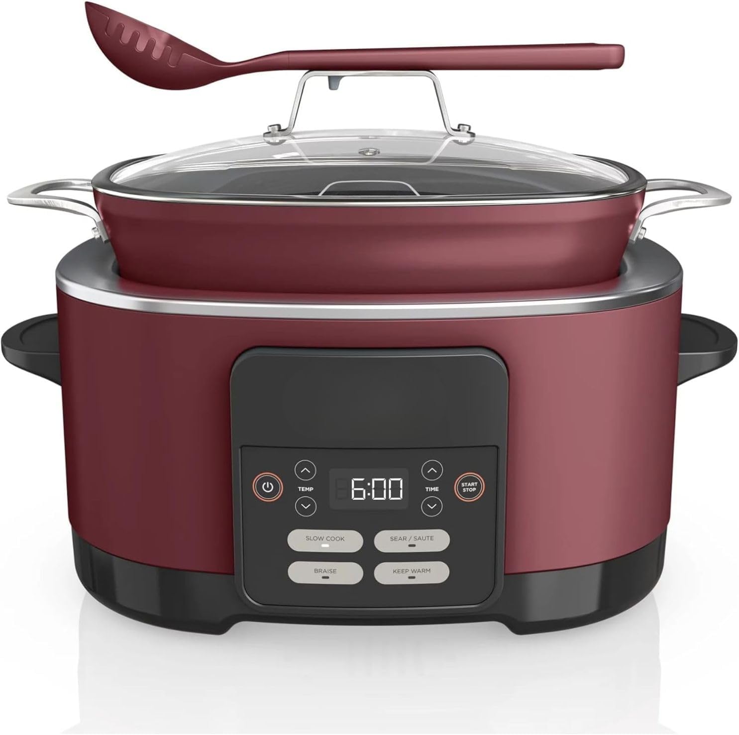 Foodi Possible Cooker, 8.5 Quart, 6-in-1 Multi-Cooker, Slow Cooker, Steamer, Glass Lid Integrated Cooking Utensil, Nonstick, Oven Safe Pot to 500°F, MC1000WM (Cherry Tarte)