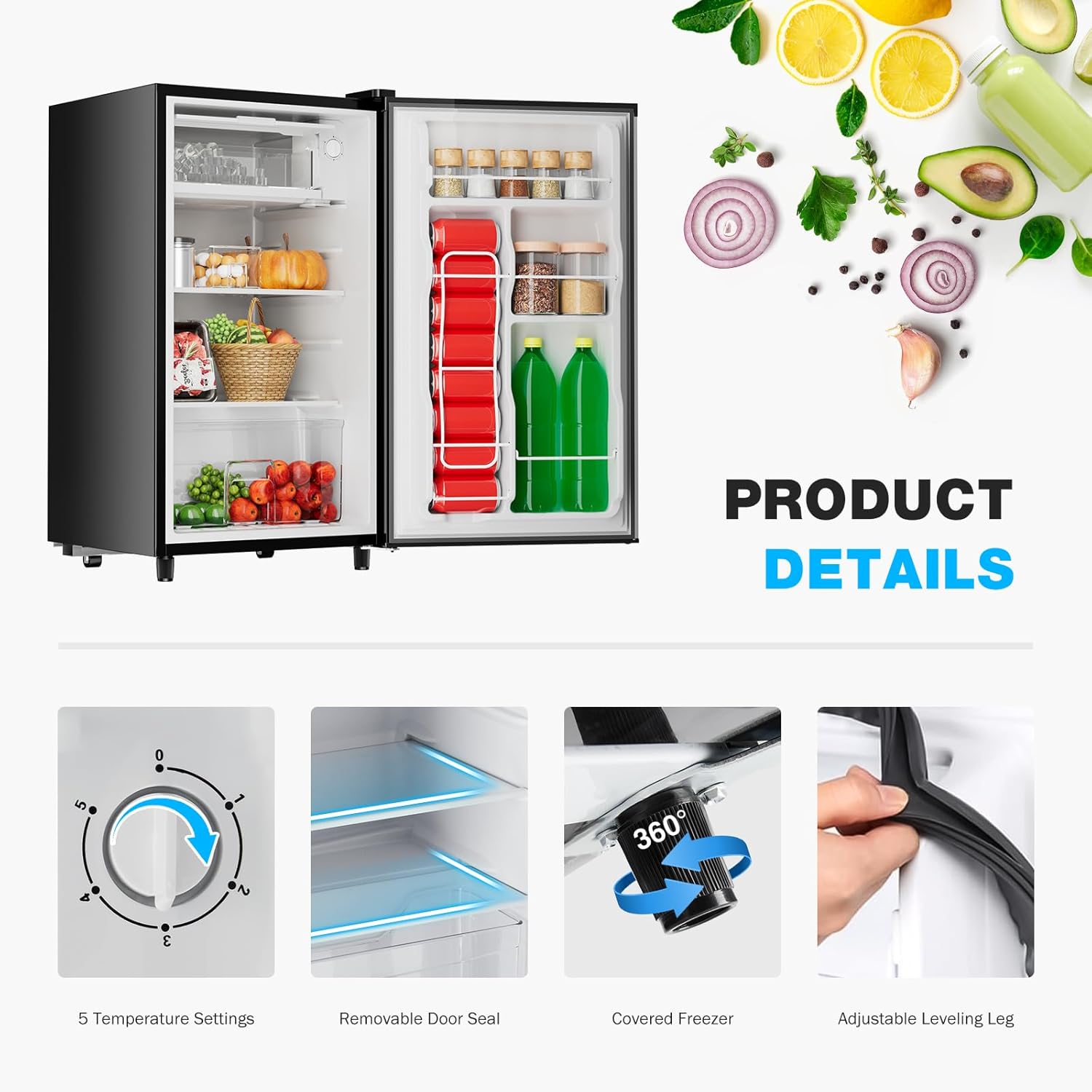 DUMOS 3.2 Cu.Ft Mini Fridge with Freezer, Single Door Refrigerator with Adjustable Thermostat, Compact Small Fridge for Bedroom, Office, Dorm, 17.72"*17.72"*31" Silver