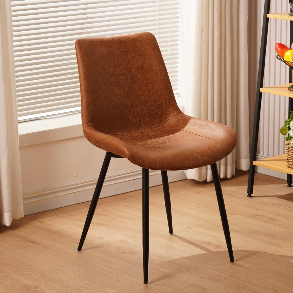 Upholstered Dining Chairs Set of 4, Water-Resistant PU Leather Kitchen Chairs with 300lb Capacity for Dining Room, Office, Coffee Shop, Brown
