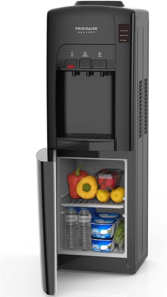 Frigidaire Gallery, Top Load Water Dispenser, Built-in Cooling Bottom Refrigerator Compartment, Black