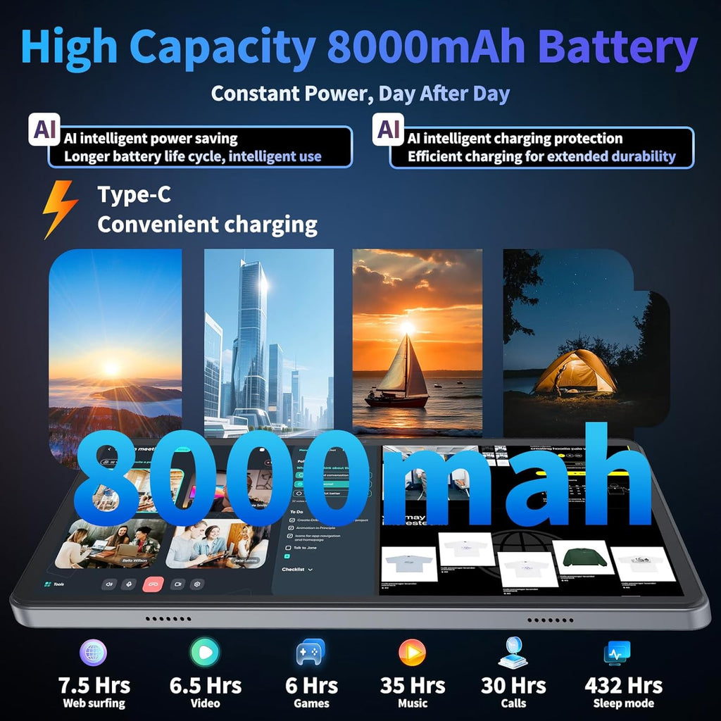 10 Inch Tablet, 2026 Android 15 Tablet with Keyboard, 26GB+256GB+2TB Expand, Tablets PC with Gemini AI, Octa-Core, 8000mAh, 5G WiFi, Widevine L1, GMS, 2 in 1 Tablets with Case, Mouse, Stylus (Black)