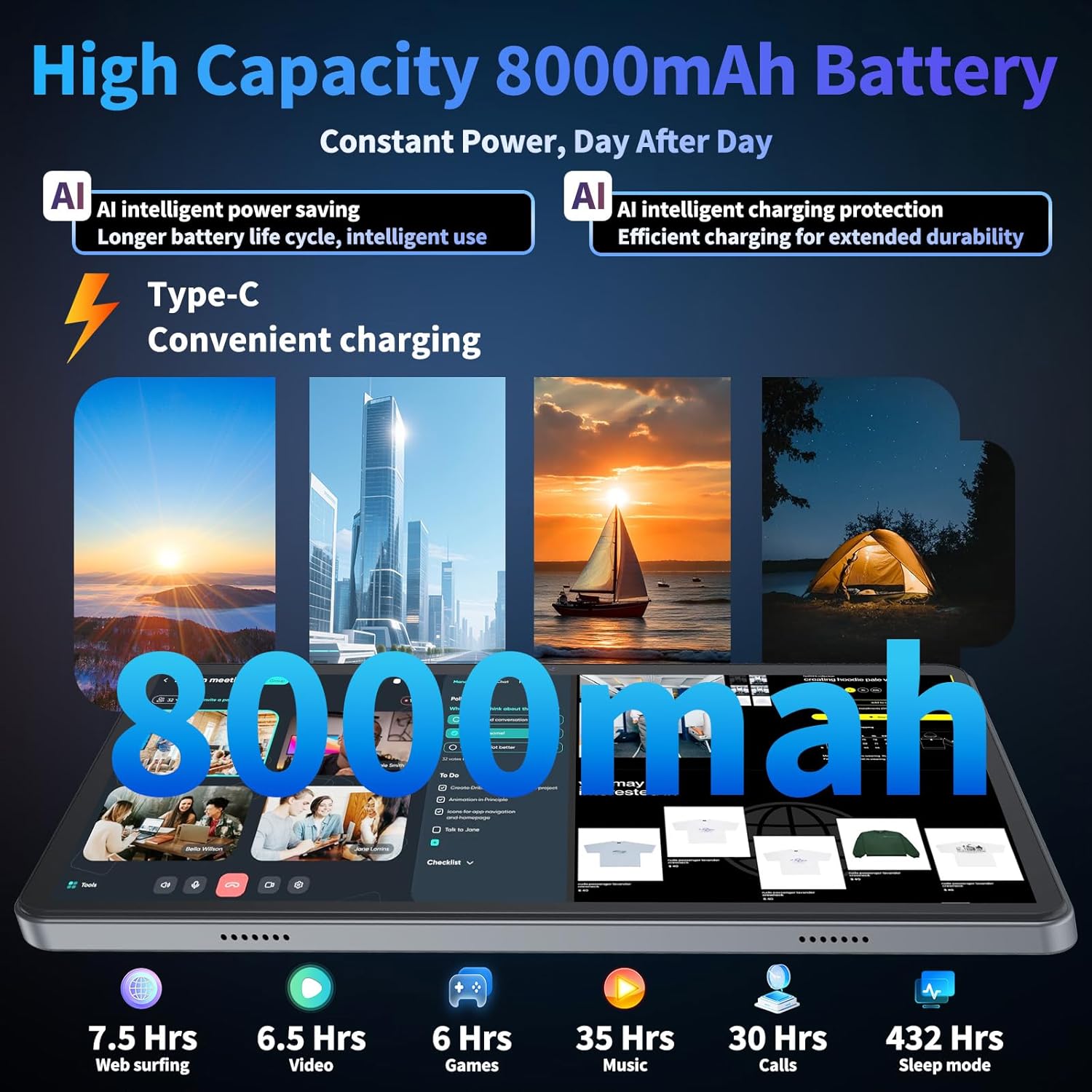 10 Inch Tablet, 2026 Android 15 Tablet with Keyboard, 26GB+256GB+2TB Expand, Tablets PC with Gemini AI, Octa-Core, 8000mAh, 5G WiFi, Widevine L1, GMS, 2 in 1 Tablets with Case, Mouse, Stylus (Black)