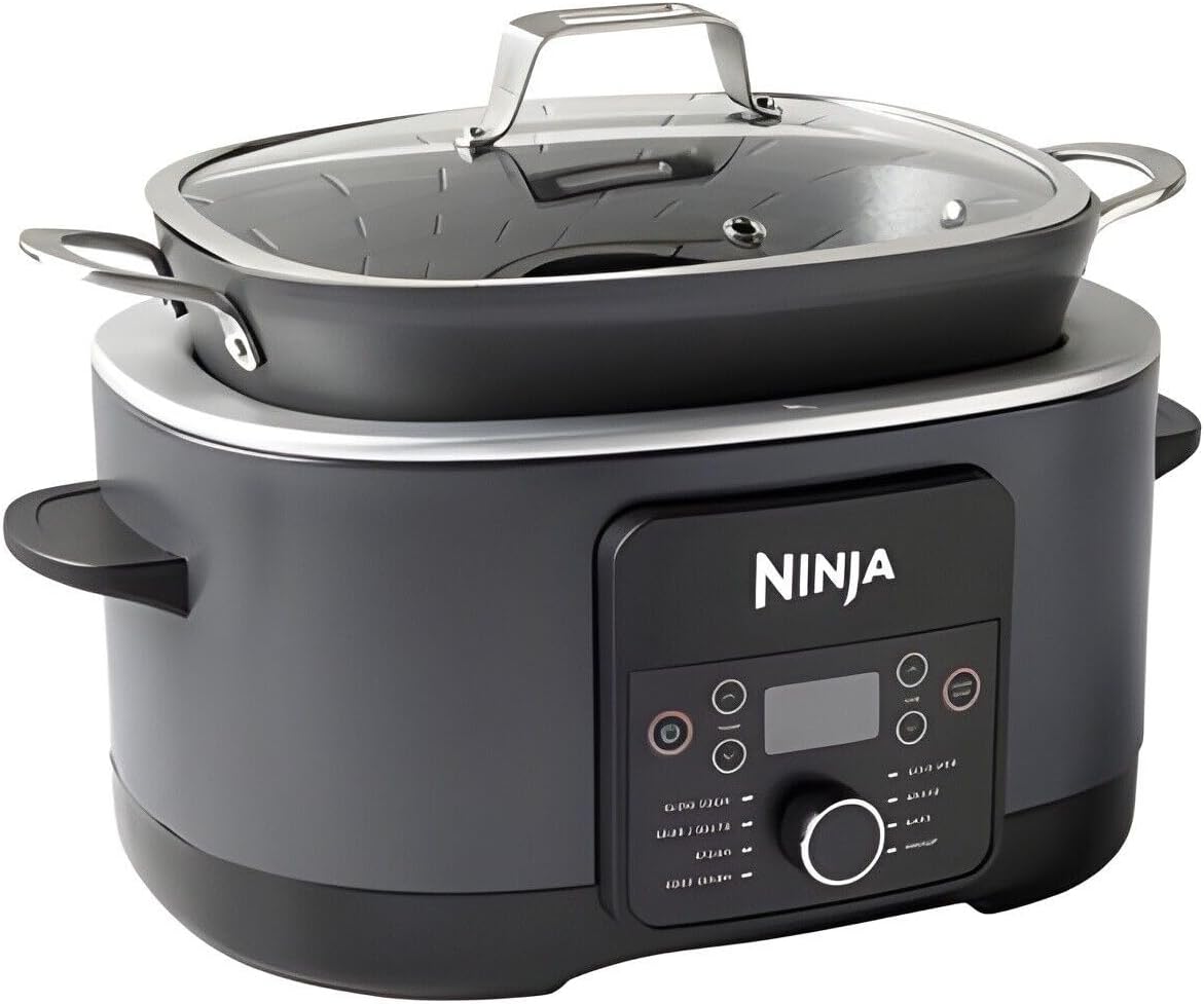 Ninja MC1001H Foodi PossibleCooker PRO 8.5 Quart Multi-Cooker, 8-in-1 Slow Cooker, Pressure Cooker, Dutch Oven & More, Glass Lid & Integrated Spoon, Nonstick, Oven Safe to 500°F, Charcoal (Renewed)