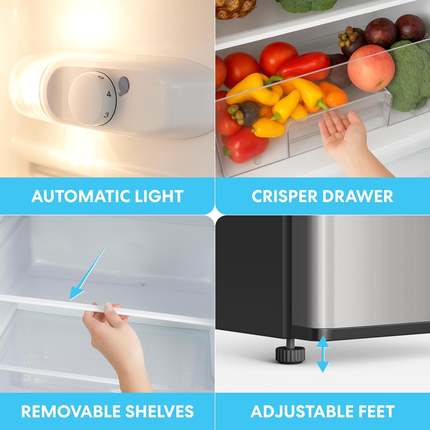 Simpli-Magic 10 Cu.Ft. Fridge with Freezer – Double Door Compact Refrigerator for Office, Dorm, Bedroom, Garage – Adjustable Thermostat, Large Capacity, Stainless Steel Finish