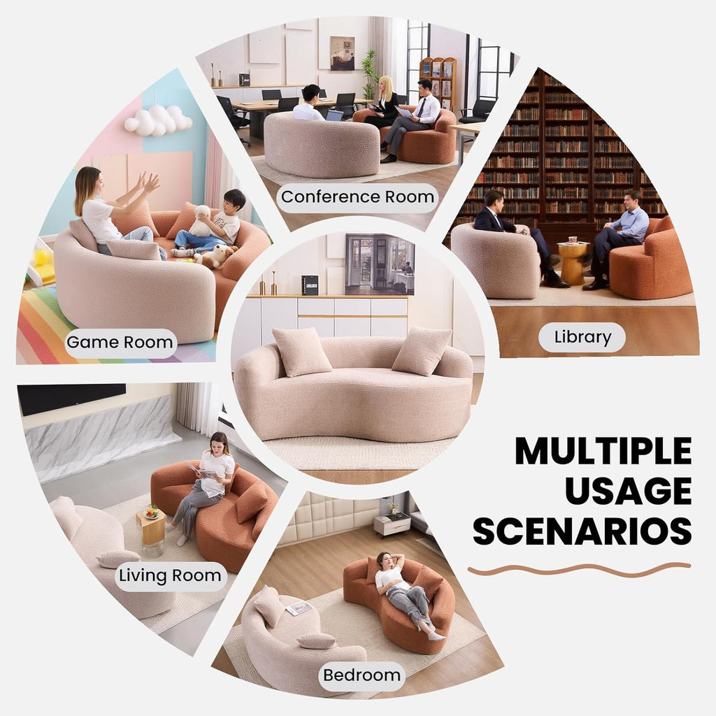 66.9'' Modular Sectional Loveseat, Chenille Upholstered Boneless Curved Loveseat with Deep Seat,Combination Round Sofa for Coffee Shop, Game Room, Office (Beige, 66.9 Inch)