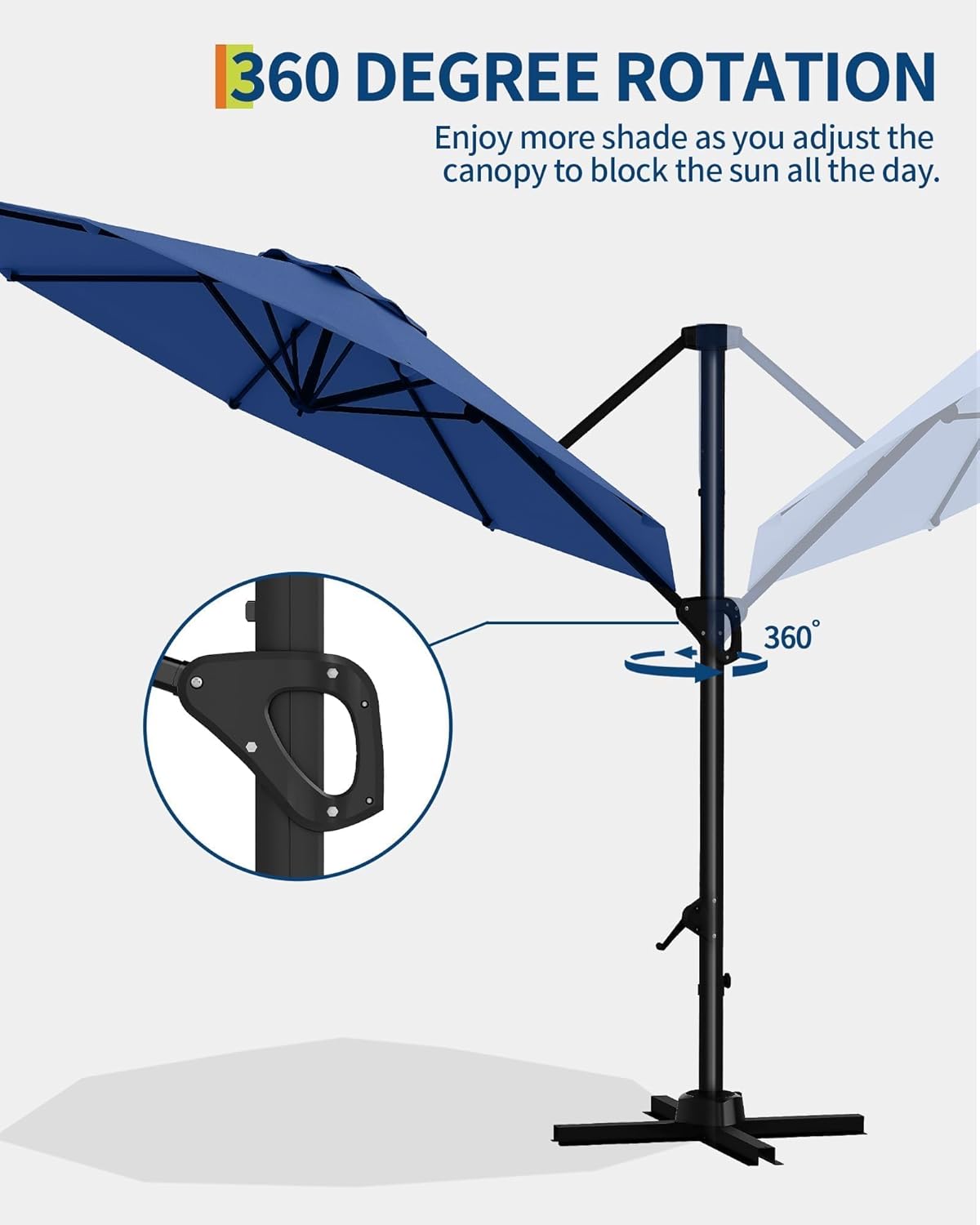 GarveeLife 10FT Patio Umbrella Outdoor Large Cantilever Umbrella Market Sun Shade Windproof Offset Umbrella with 360-Degree Rotation for Garden Deck Pool Patio