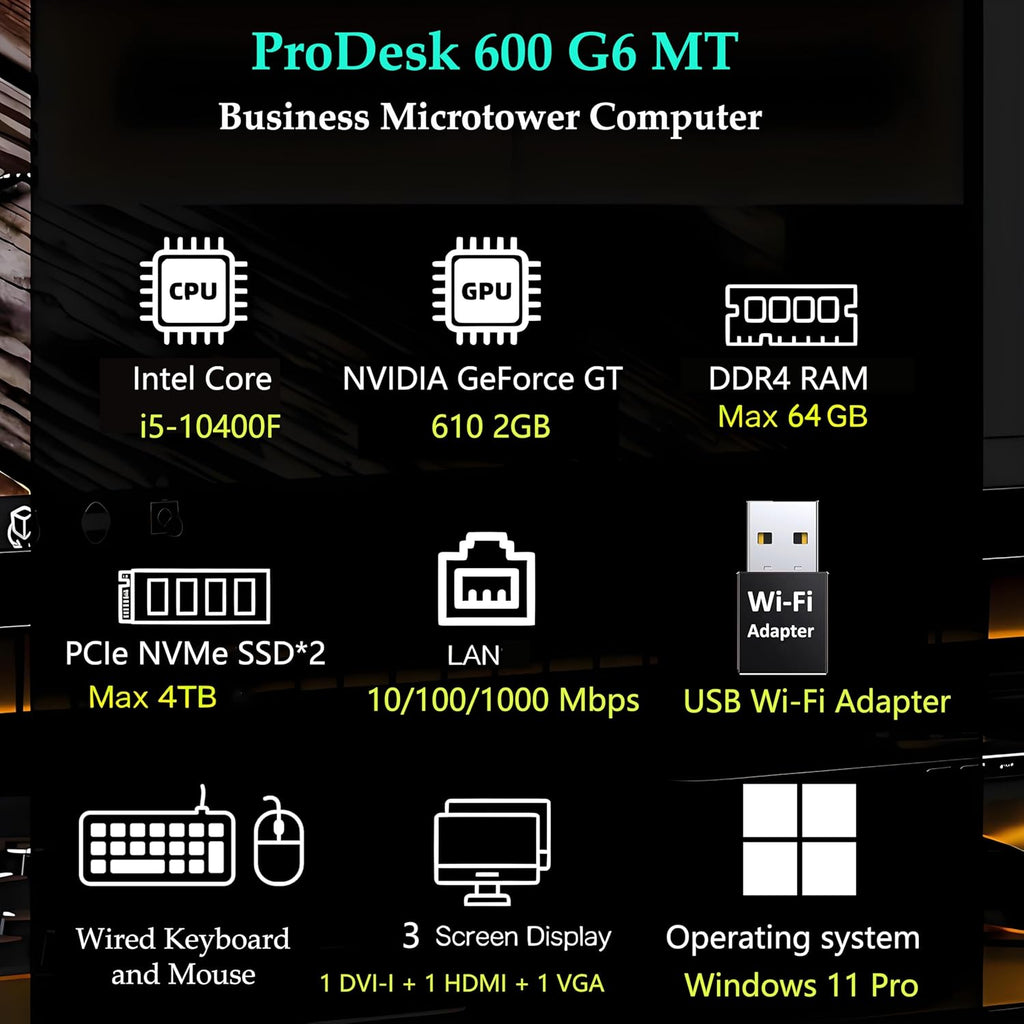 HP Desktop Computer Tower PC, Intel i5-10400F, (16GB DDR4 RAM, 1TB PCIe SSD), WiFi Adapter, Keyboard & Mouse Included, Slience Design for Home use& Student Daily Study, Windows 11 Pro, Jet Black