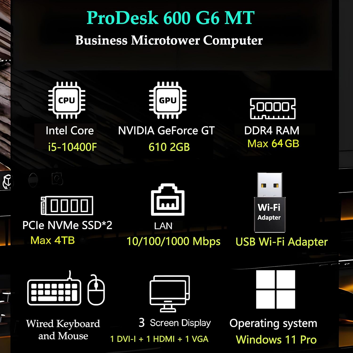HP Desktop Computer Tower PC, Intel i5-10400F, (16GB DDR4 RAM, 1TB PCIe SSD), WiFi Adapter, Keyboard & Mouse Included, Slience Design for Home use& Student Daily Study, Windows 11 Pro, Jet Black