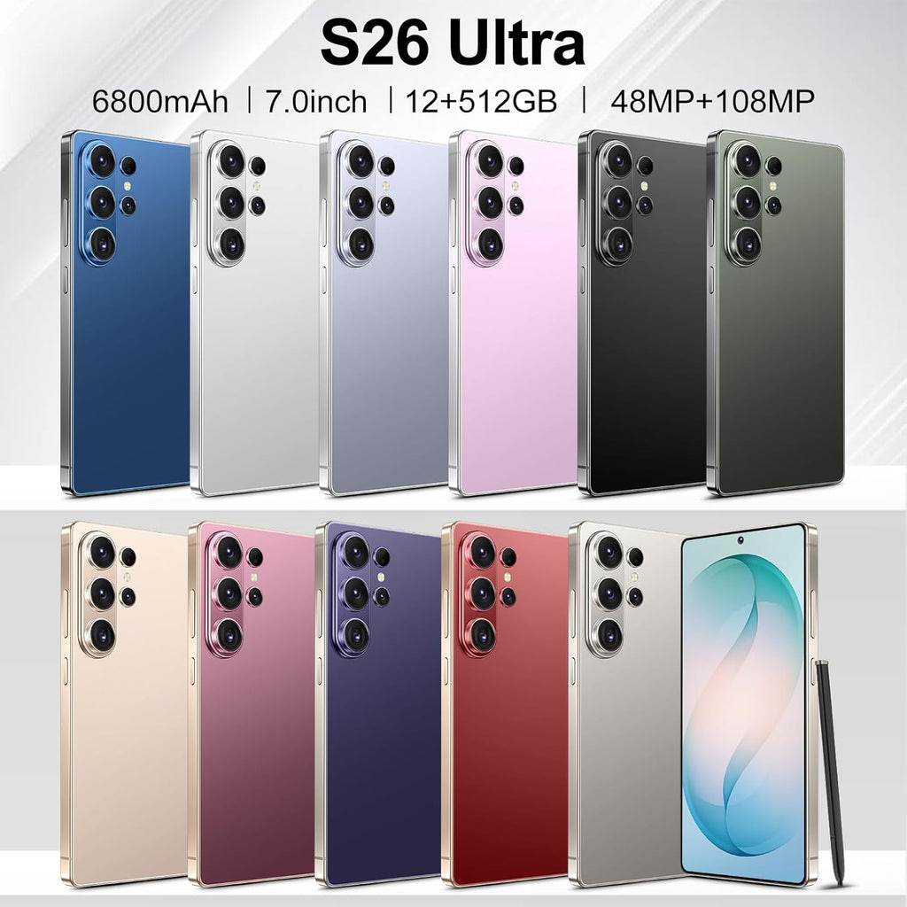 I26 Ultra Unlocked Phone: Built-in Stylus, 12GB+512GB, Snapdragon 8 Gen 3 | 108MP Camera & 6800mAh Battery | 5G Android 15 (Titanium Rosered)