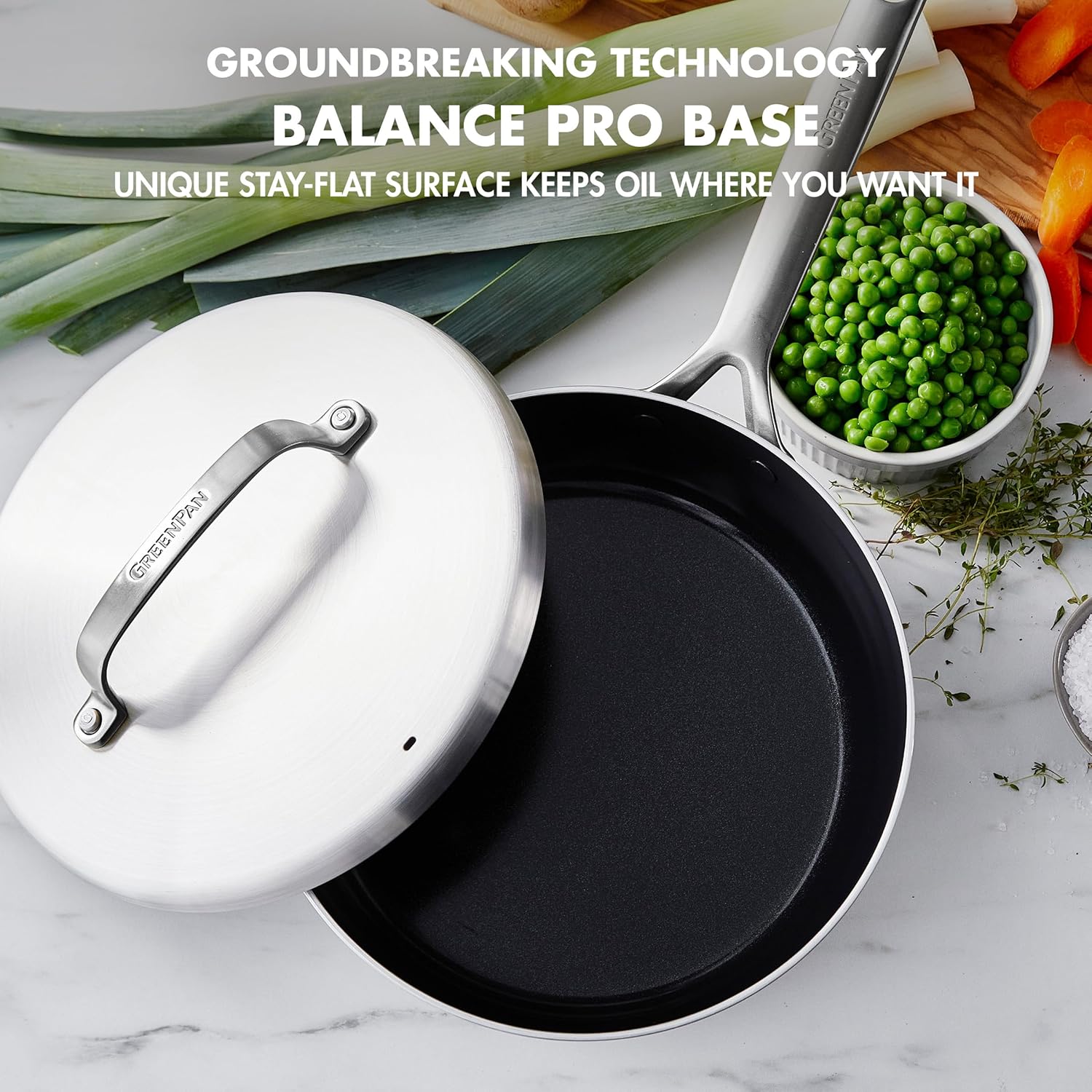 GreenPan GP5 3.26QT Saucepan with Lid, 5-Ply Stainless Steel, PFAS-Free Ceramic Nonstick, Soup Pot, Dishwasher and Oven Safe, Silver