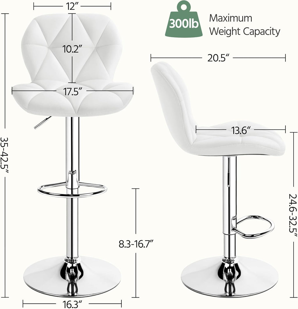 Yaheetech Bar Stools Set of 4, Modern Adjustable Kitchen Island Chairs with Back, 300 lbs Capacity PU Leather Swivel Counter Height Stools, White