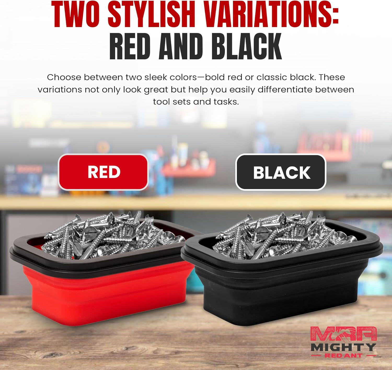 Magnetic Parts Tray Set 3-Pack - Collapsible Silicone Magnetic Tray with Strong Base - Multi-Size (Black)
