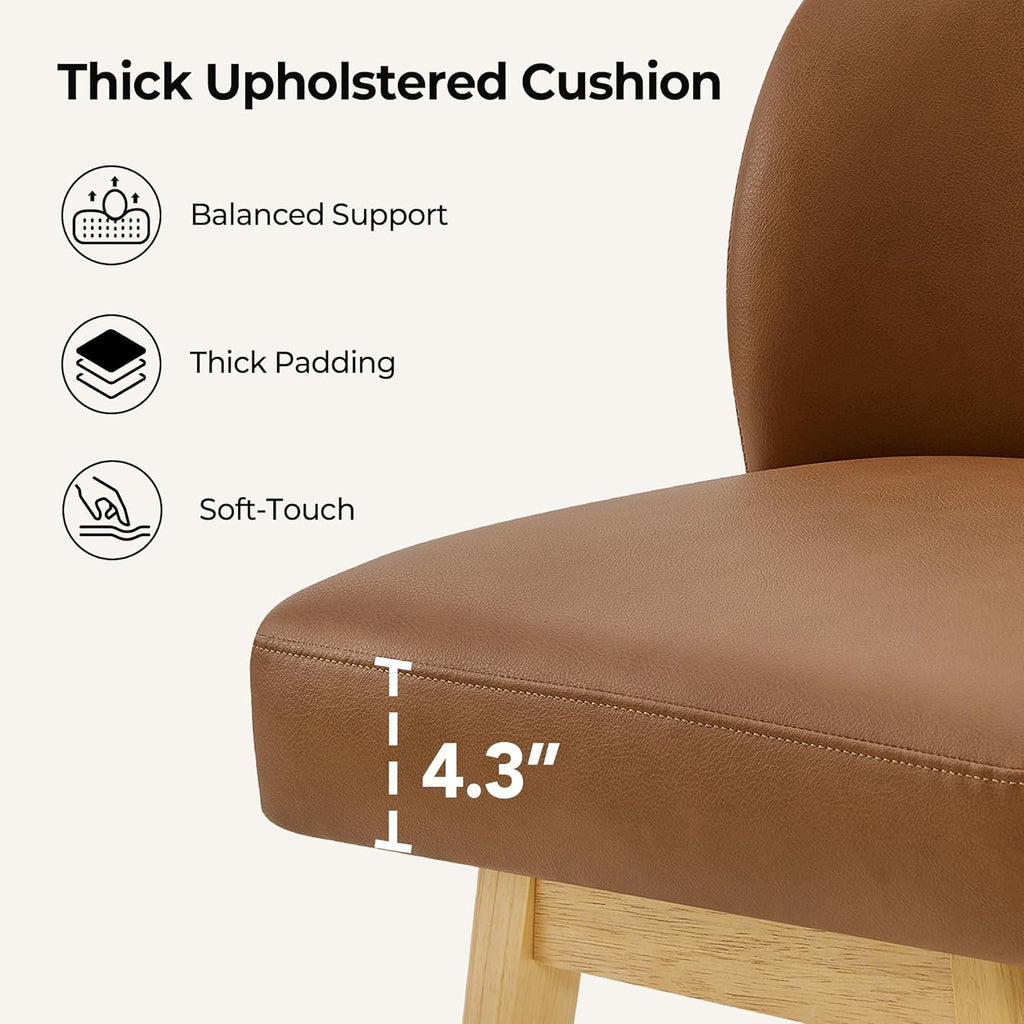 CHITA 26.8" Swivel Counter Height Bar Stools, Modern Upholstered Counter Stools with Back and Wood Legs for Kitchen Island, Home Bar, Set of 2, Saddle Brown Faux Leather