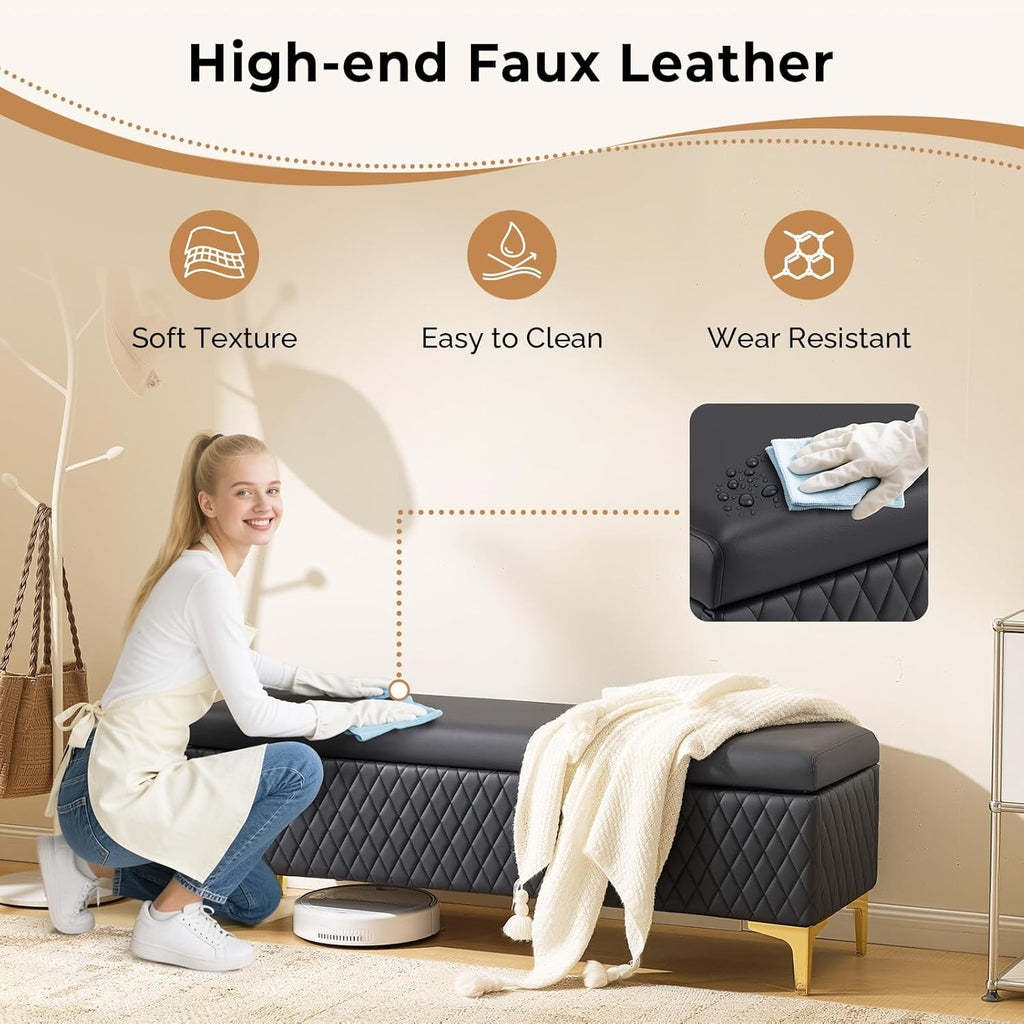 OmySalon Waiting Room Bench with Storage, Faux Leather Office Guest Chair Lobby Seating, Reception Furniture for Small Salon Barbershop Conference Business