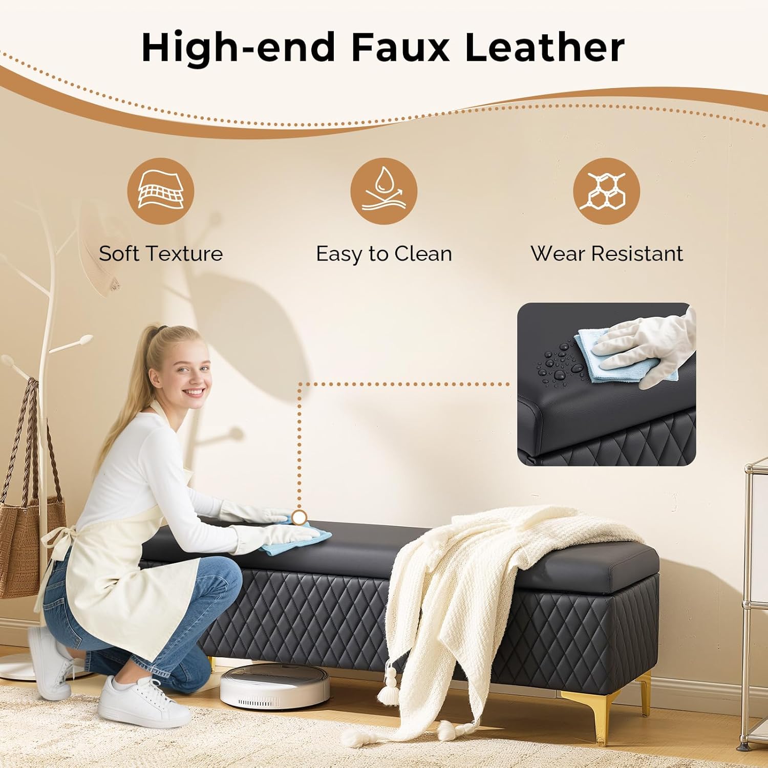 OmySalon Waiting Room Bench with Storage, Faux Leather Office Guest Chair Lobby Seating, Reception Furniture for Small Salon Barbershop Conference Business
