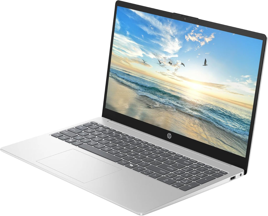 HP 15.6" Business Laptop Computer with 1-Year Microsoft Office 365 with AI Copilot, 16GB RAM 128GB SSD, Quad-Cores Intel Processor, Windows 11, PLUSERA Earphones & 8-in-1 Hub Included, Silver