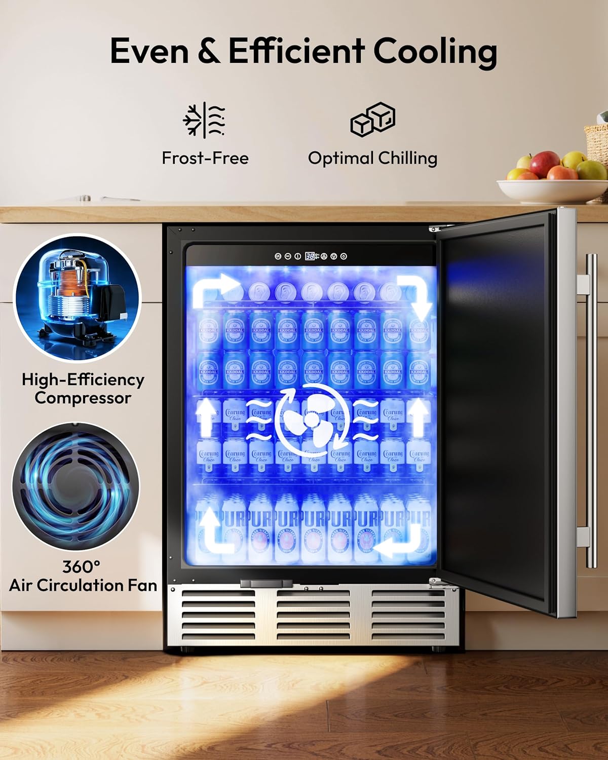 EUHOMY 24 Inch Beverage Refrigerator, Undercounter Beverage Fridge 180 Can with Stainless Steel Door for Home Patio, Beverage Cooler Built-in or Freestanding, outdoor refrigerator for Soda Beer Wine