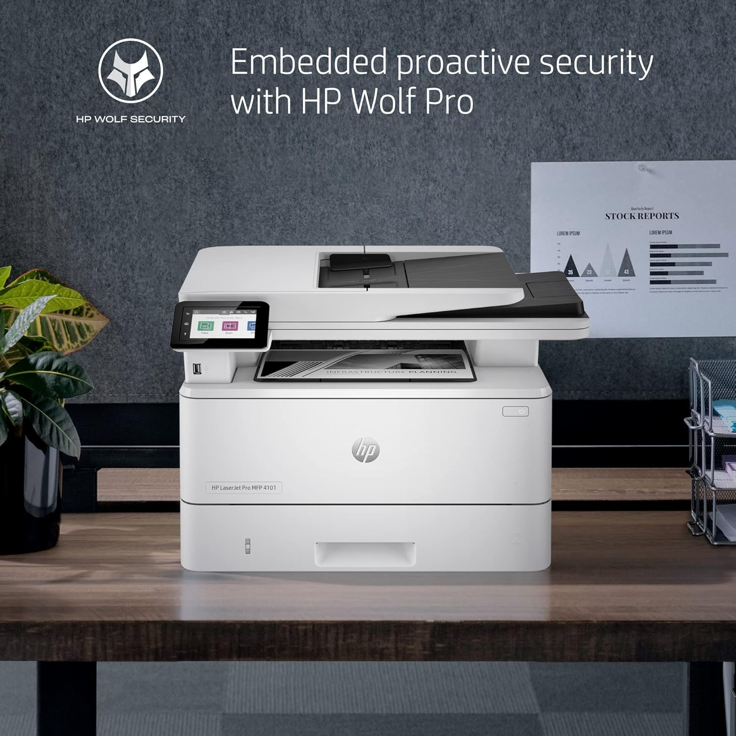 HP LaserJet Pro MFP 4101fdwe Wireless Black & White Printer with HP+ Smart Office Features and Fax (Renewed)