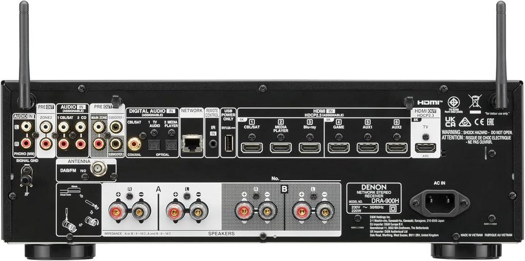 Denon Receiver DRA-900H - 2-Channel Stereo Receivers for Home - 100W/Ch. Hi-Fi Amplification, Built-in HEOS, HDCP 2.3 Processing with ARC/eARC Support, Dolby Vision, HLG, Dynamic HDR