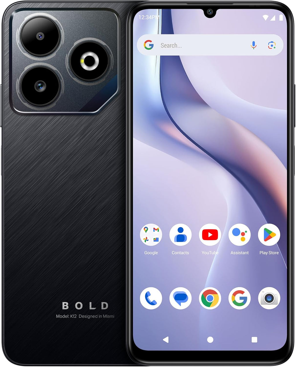 Bold K12 | 2025 | Unlocked | 6.8” HD+ 120Hz Infinity Display | 50MP Main + 8MP Selfie Cameras | 128GB Internal Storage | US Version | US Warranty | Black Blue