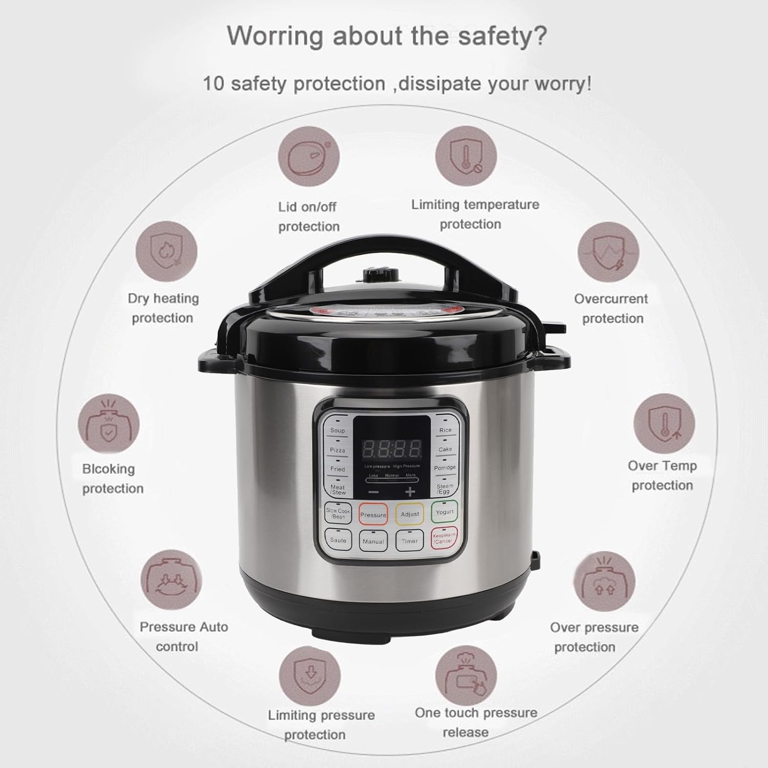 16 in 1 Multi Cooker, Dishwasher Stainless steel Pressure Cooker for Slow Cooker Rice Cooker Steam Pot Food Warmer (US Plug 110V)