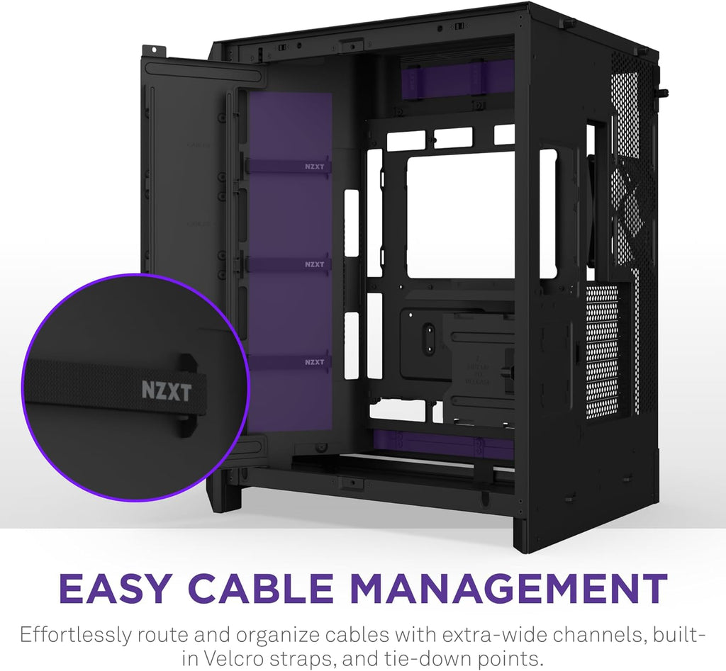 NZXT H9 Flow RGB+ (2025) – Large Dual-Chamber ATX Mid-Tower Airflow PC Case – Includes 7 RGB Fans (6 x 140mm, 1 x 120mm) & Control Hub – 420mm Radiator Support – Back-Connect Ready – Black
